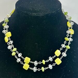 SILPADA Sterling Silver Olive Green Jade Crystal Necklace; 36”